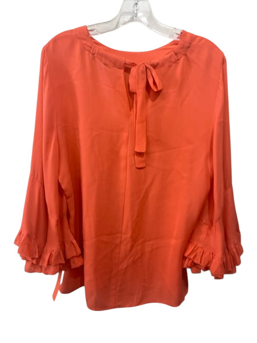 Kobi Halperin Size M Coral Orange Silk Long Bell Sleeve Tie Neck Tunic Top Coral Orange / M