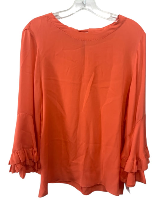 Kobi Halperin Size M Coral Orange Silk Long Bell Sleeve Tie Neck Tunic Top Coral Orange / M