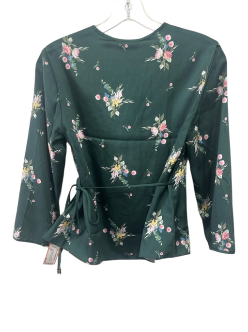 Ted Baker Size S/2 Green, Yellow, Pink Polyester Long Sleeve Floral Wrap Top Green, Yellow, Pink / S/2
