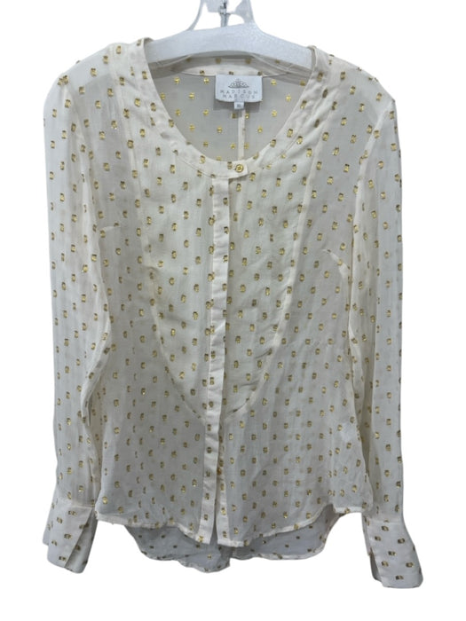 Madison Marcus Size XS White & Gold Silk Metallic Thread Dotted Button Up Top White & Gold / XS