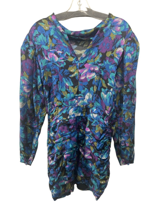 Ronny Kobo Size S Blue, Green, Purple Silk Blend Long Sleeve Floral Dress Blue, Green, Purple / S
