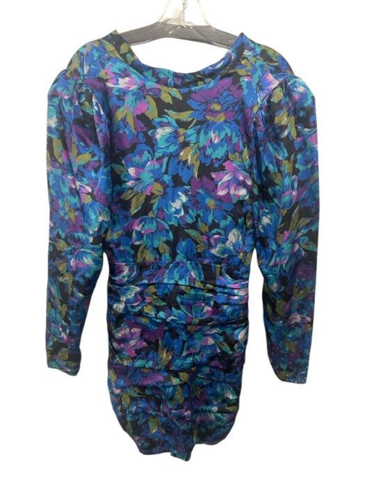 Ronny Kobo Size S Blue, Green, Purple Silk Blend Long Sleeve Floral Dress Blue, Green, Purple / S
