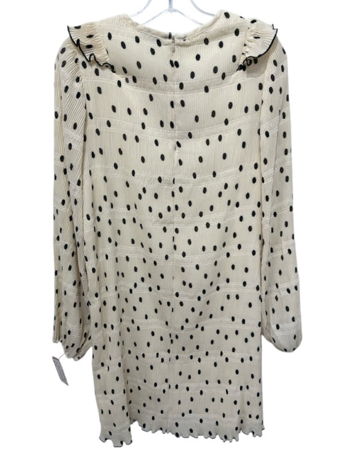 Ganni Size 36 White & Black Polyester Long Sleeve Polka Dot Ruffle Detail Dress White & Black / 36