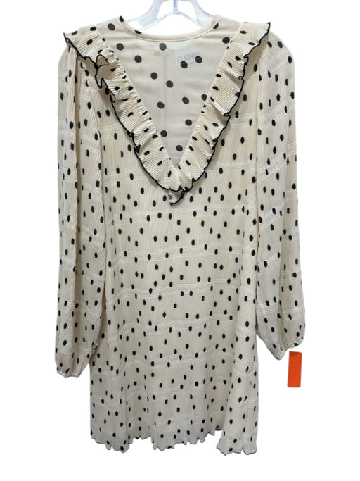 Ganni Size 36 White & Black Polyester Long Sleeve Polka Dot Ruffle Detail Dress White & Black / 36