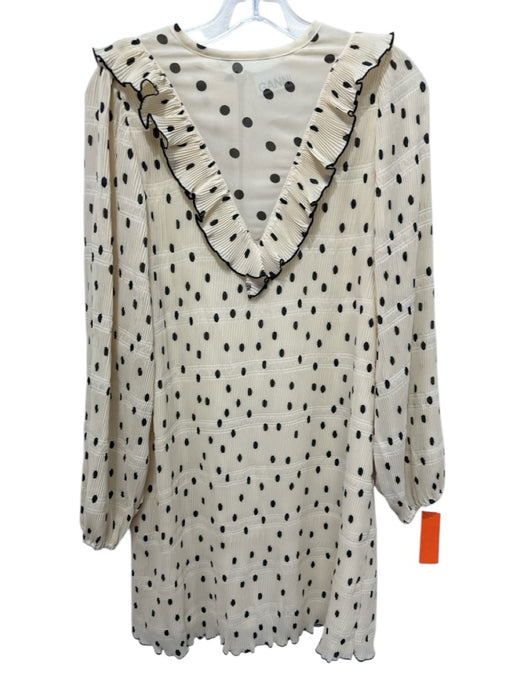 Ganni Size 36 White & Black Polyester Long Sleeve Polka Dot Ruffle Detail Dress White & Black / 36