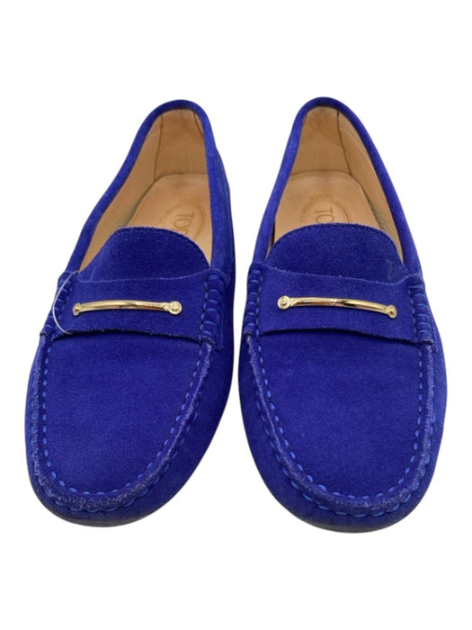 Tods Shoe Size 37.5 Blue Suede Rubber Sole Gold Hardware Flats Loafers Blue / 37.5