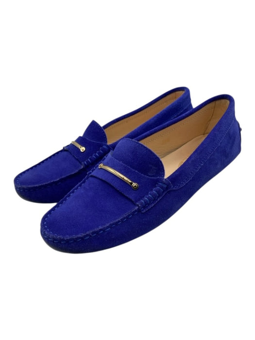 Tods Shoe Size 37.5 Blue Suede Rubber Sole Gold Hardware Flats Loafers Blue / 37.5
