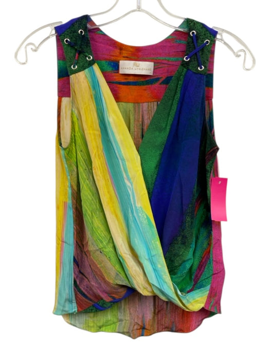 Amanda Uprichard Size P Multi Silk V Neck Sleeveless Printed Top Multi / P