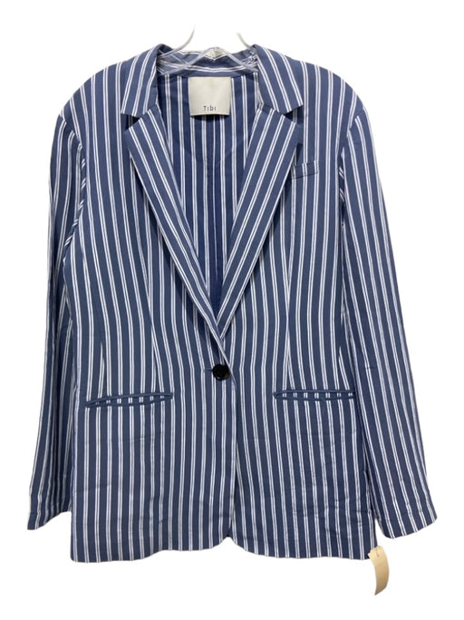 Tibi Size S/M Blue & White 1 Button Pockets Striped Blazer Jacket Blue & White / S/M