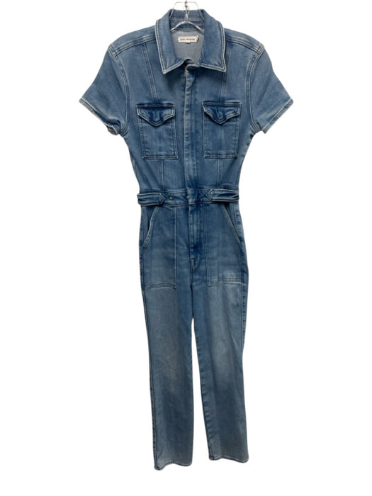 Good American Size 1 Light Wash Cotton Blend Zip Front Pockets Slim Leg Jumpsuit Light Wash / 1