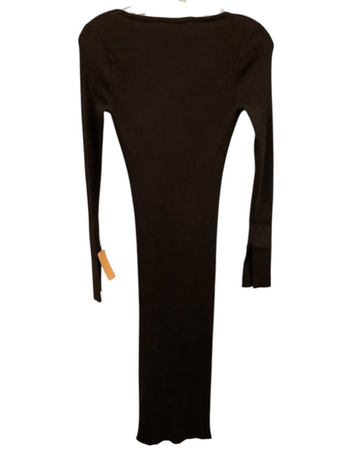 Zara Size Small Brown Viscose Blend Long Sleeve Ribbed Hook & Eye Maxi Dress Brown / Small