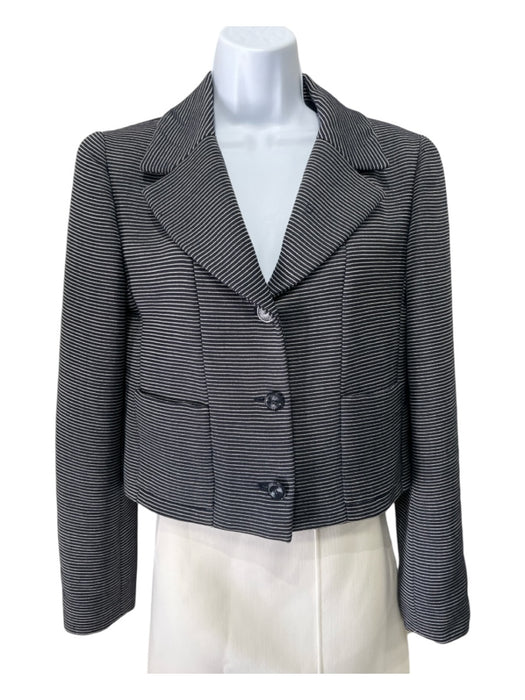 Chanel Size 34 Navy & Cream Silk & Wool Long Sleeve Pin Stripe Pockets Jacket Navy & Cream / 34