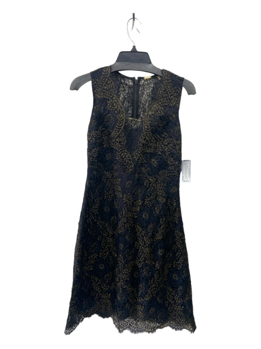 Elie Tahari Size 2 Black & Gold Nylon Blend Sleeveless Lace Metallic Dress Black & Gold / 2