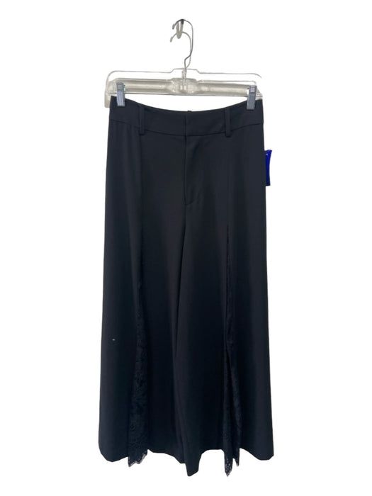 Alice + Olivia Size 4 Black Polyester Hook & Zip Lace Panel Wide Leg Pants Black / 4