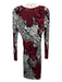 Etro Size 38 Black, Red, White Viscose Long Sleeve Mixed Print V Neck Dress Black, Red, White / 38
