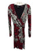 Etro Size 38 Black, Red, White Viscose Long Sleeve Mixed Print V Neck Dress Black, Red, White / 38