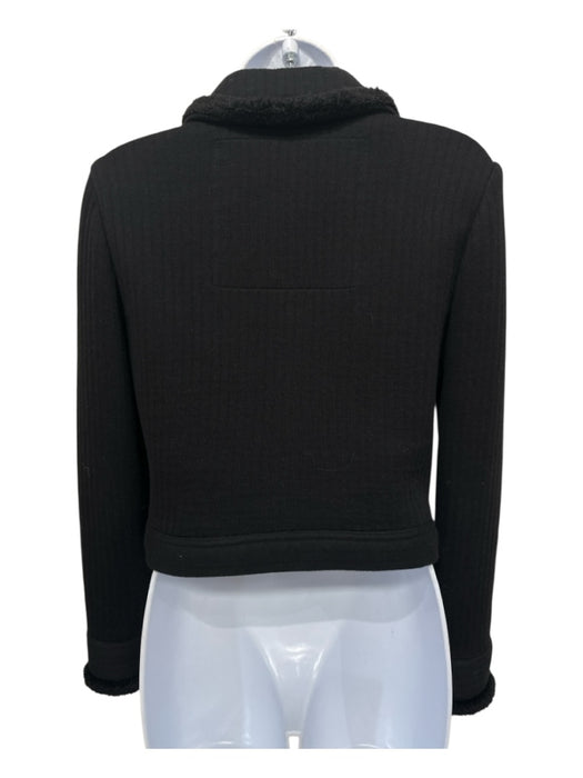 Chanel Size 38 Black Wool Blend Ribbed CC Logo Patch Pocket Snap button Jacket Black / 38