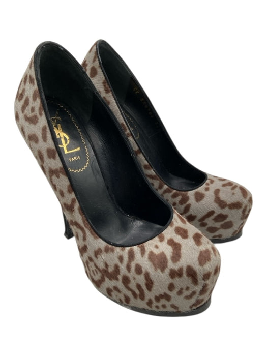 Yves Saint Laurent Shoe Size 36.5 Gray, Brown & Black Pony Hair Platform Pumps Gray, Brown & Black / 36.5
