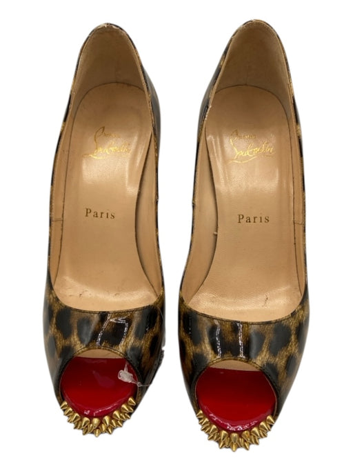 Christian Louboutin Shoe Size 37 Brown, Black, Gold Patent Leather Studded Pumps Brown, Black, Gold / 37