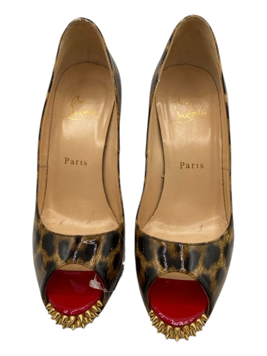 Christian Louboutin Shoe Size 37 Brown, Black, Gold Patent Leather Studded Pumps Brown, Black, Gold / 37