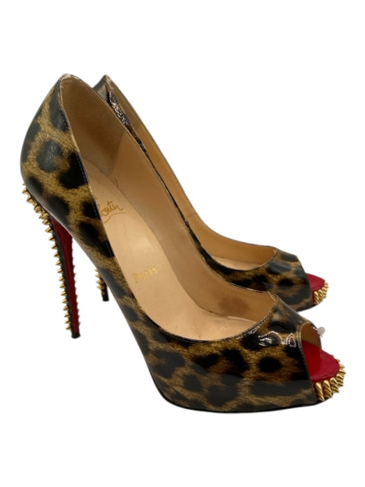 Christian Louboutin Shoe Size 37 Brown, Black, Gold Patent Leather Studded Pumps Brown, Black, Gold / 37