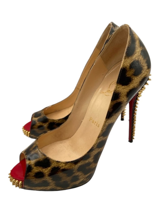 Christian Louboutin Shoe Size 37 Brown, Black, Gold Patent Leather Studded Pumps Brown, Black, Gold / 37