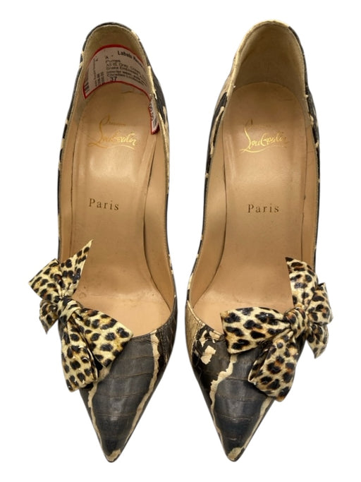 Christian Louboutin Shoe Size 37 Gray, Cream, Black Leather Snake Embossed Pumps Gray, Cream, Black / 37