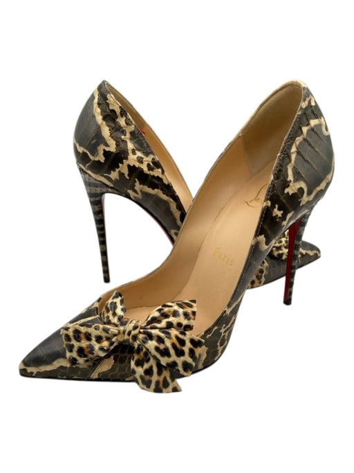 Christian Louboutin Shoe Size 37 Gray, Cream, Black Leather Snake Embossed Pumps Gray, Cream, Black / 37