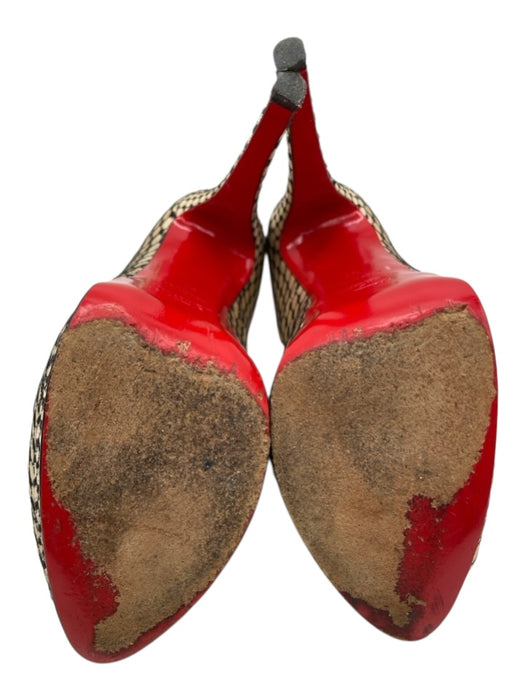 Christian Louboutin Shoe Size 37 Beige & Black Satin Platform Fishnet Sandals Beige & Black / 37