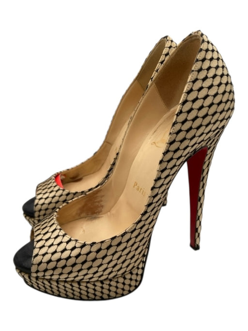 Christian Louboutin Shoe Size 37 Beige & Black Satin Platform Fishnet Sandals Beige & Black / 37
