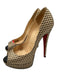 Christian Louboutin Shoe Size 37 Beige & Black Satin Platform Fishnet Sandals Beige & Black / 37