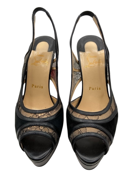 Christian Louboutin Shoe Size 37 Black Leather Slingbacks Lace Panel Sandals Black / 37