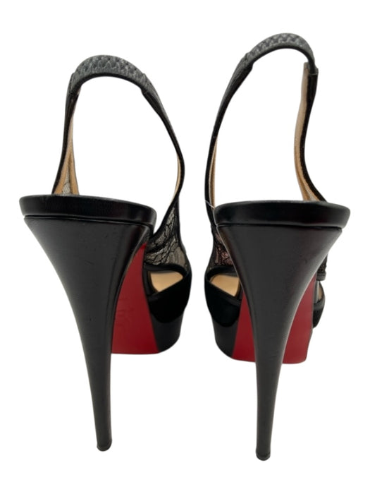 Christian Louboutin Shoe Size 37 Black Leather Slingbacks Lace Panel Sandals Black / 37