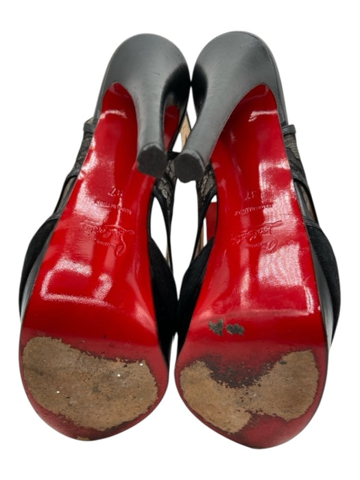 Christian Louboutin Shoe Size 37 Black Leather Slingbacks Lace Panel Sandals Black / 37