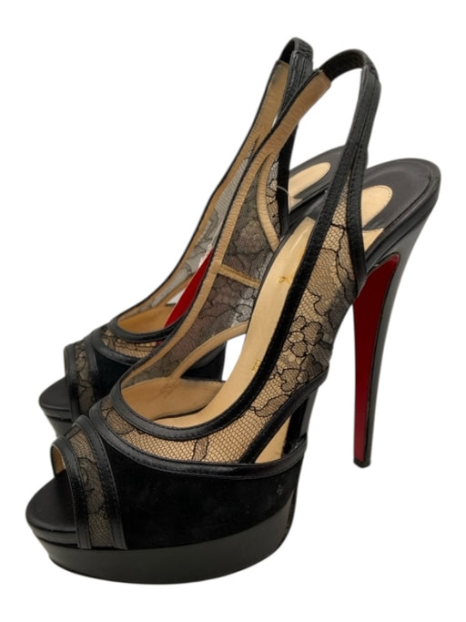 Christian Louboutin Shoe Size 37 Black Leather Slingbacks Lace Panel Sandals Black / 37