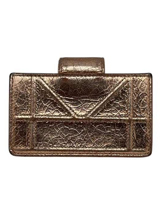 Dior Rose Gold Leather Metallic Textured Snap Closure Card Holder Wallets Rose Gold