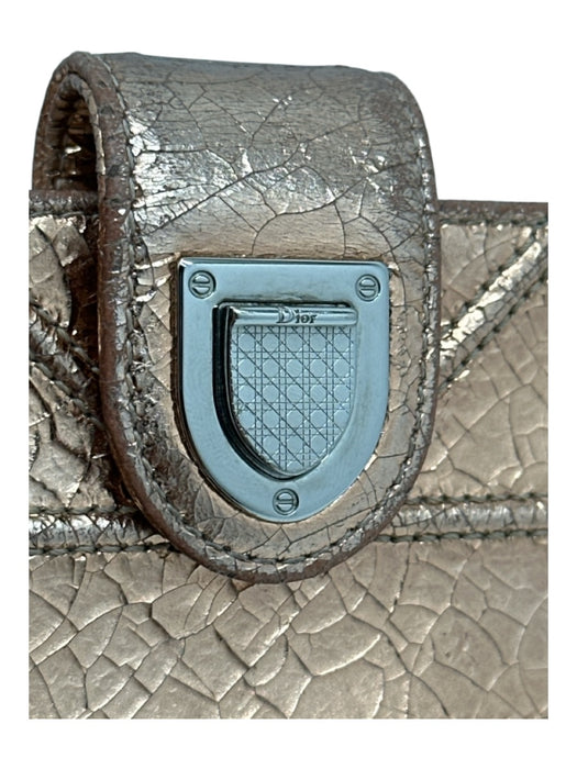 Dior Rose Gold Leather Metallic Textured Snap Closure Card Holder Wallets Rose Gold