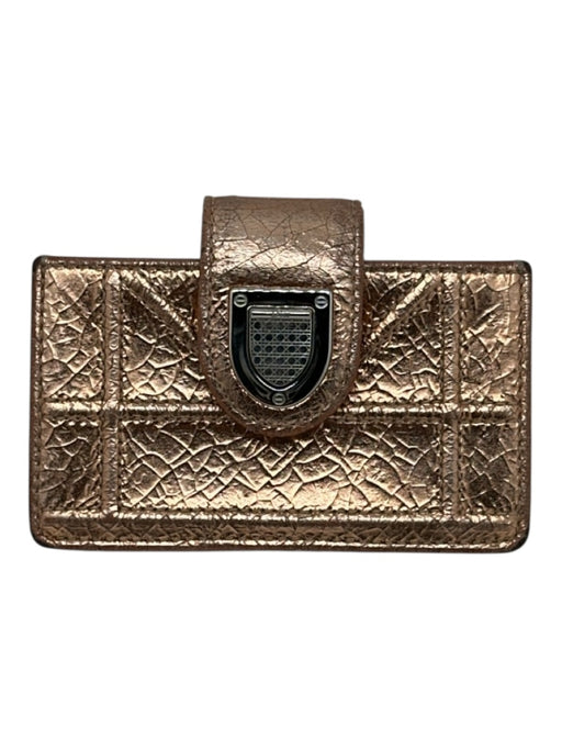 Dior Rose Gold Leather Metallic Textured Snap Closure Card Holder Wallets Rose Gold