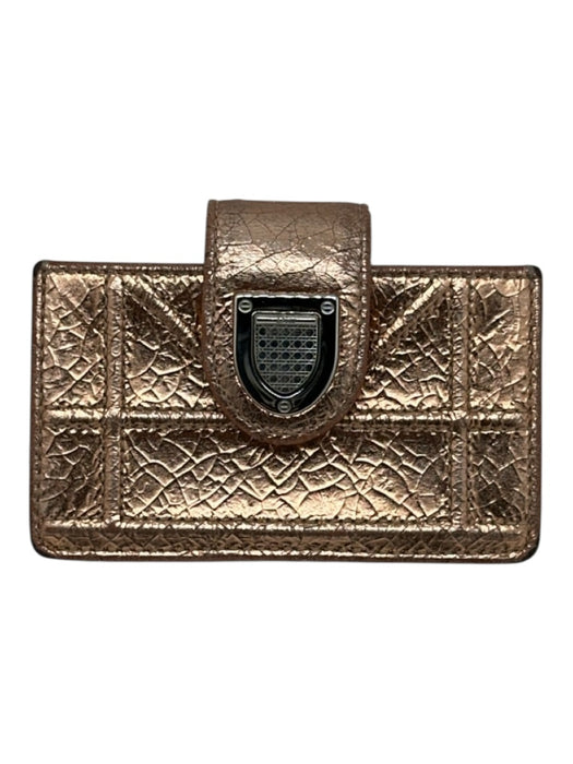 Dior Rose Gold Leather Metallic Textured Snap Closure Card Holder Wallets Rose Gold
