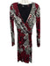 Etro Size 38 Black, Red, White Viscose Long Sleeve Mixed Print V Neck Dress Black, Red, White / 38