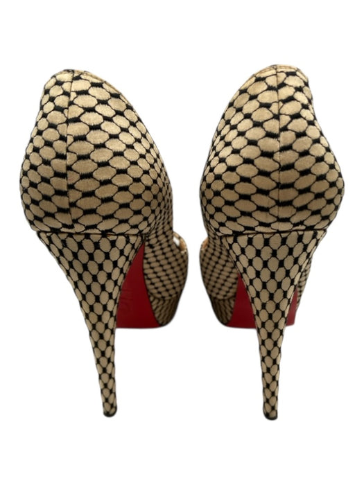 Christian Louboutin Shoe Size 37 Beige & Black Satin Platform Fishnet Sandals Beige & Black / 37