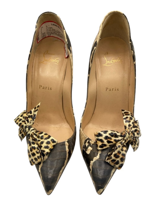 Christian Louboutin Shoe Size 37 Gray, Cream, Black Leather Snake Embossed Pumps Gray, Cream, Black / 37