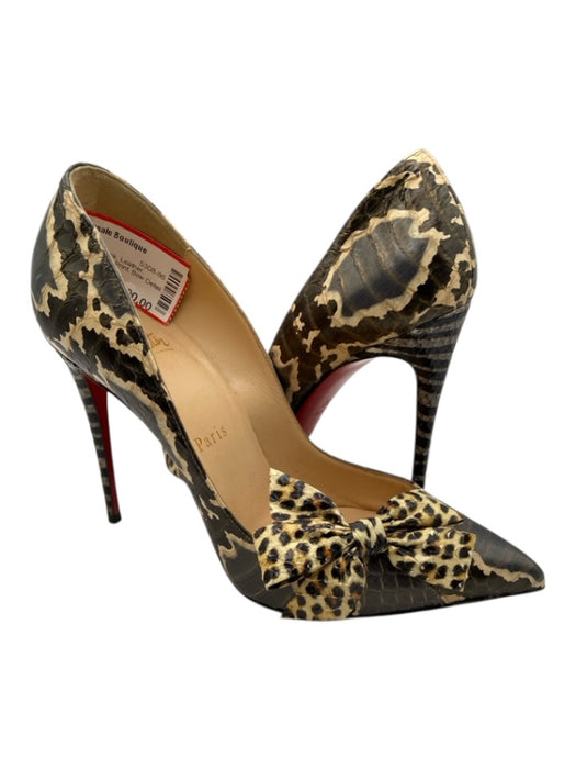 Christian Louboutin Shoe Size 37 Gray, Cream, Black Leather Snake Embossed Pumps Gray, Cream, Black / 37