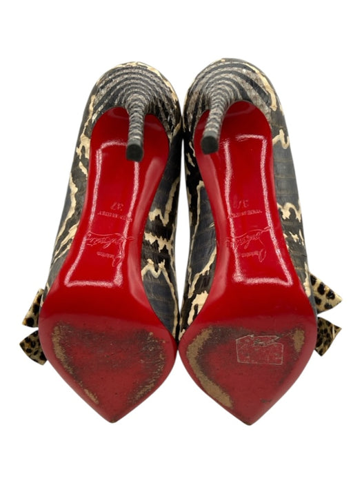 Christian Louboutin Shoe Size 37 Gray, Cream, Black Leather Snake Embossed Pumps Gray, Cream, Black / 37