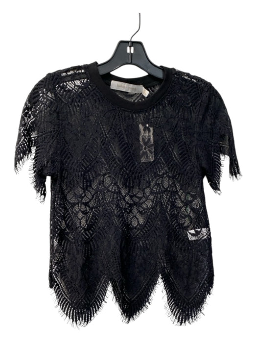 Bishop + Young Size XS Black Polyester Round Neck Short Sleeve Lace Top Black / XS