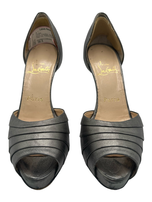Christian Louboutin Shoe Size 36.5 Silver Leather Pleated Peep Toe Pumps Silver / 36.5