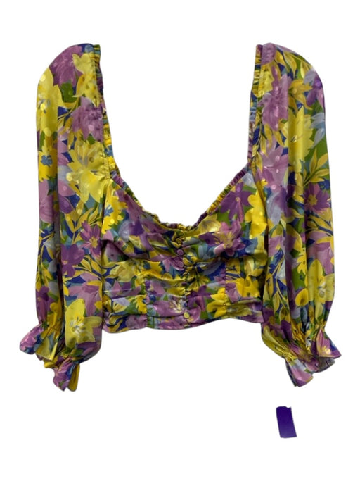 For Love & Lemons Size M Yellow, Purple, Green Polyester Blend Button Detail Top Yellow, Purple, Green / M