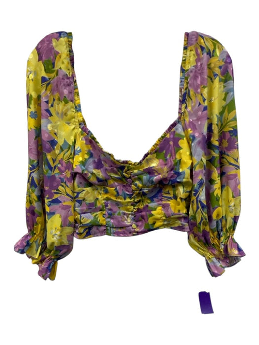 For Love & Lemons Size M Yellow, Purple, Green Polyester Blend Button Detail Top Yellow, Purple, Green / M