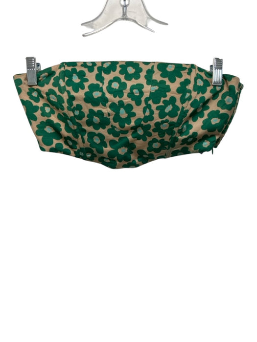 For Love & Lemons Size M Green & Beige Viscose Patch Floral Strapless Skirt Set Green & Beige / M