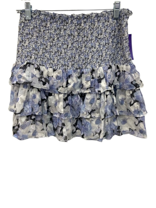 Loveshackfancy Size M Blue, Black, White Silk Blend Shirred Waist Floral Skirt Blue, Black, White / M